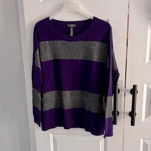 Lauren Jeans wool and cashmere‎ blend Purple and Gray Striped Sweater large